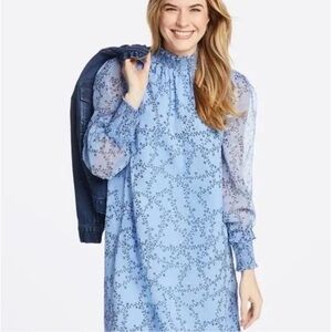 Draper James Light Blue Floral Sheer Sleeve Dress